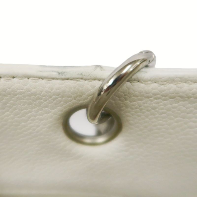 CHANEL PST Quilted Tote Bag, White Caviar Leather with Silver-tone Hardware