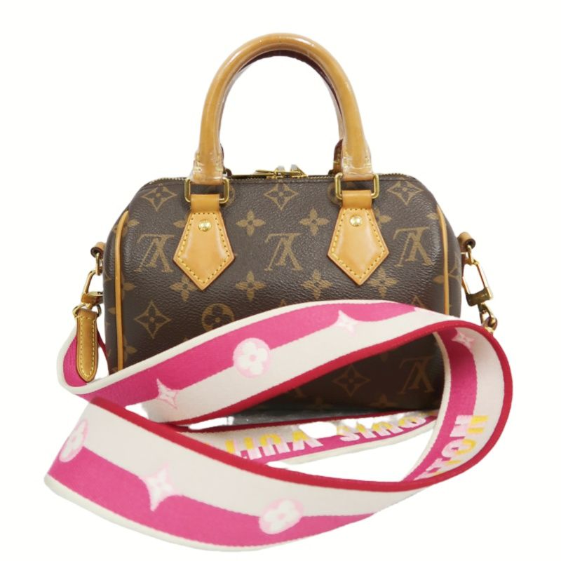 LOUIS VUITTON Speedy 20 Handbag, Monogram Coated Canvas, Brown, With Shoulder Strap