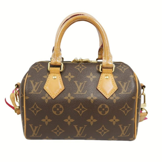 LOUIS VUITTON Speedy 20 Handbag, Monogram Coated Canvas, Brown, With Shoulder Strap