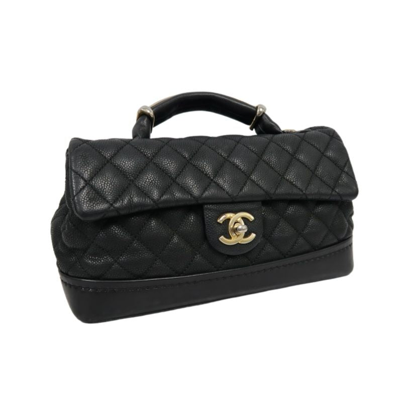 CHANEL Coco Handle Quilted Handbag/Shoulder Bag, Black Caviar Leather