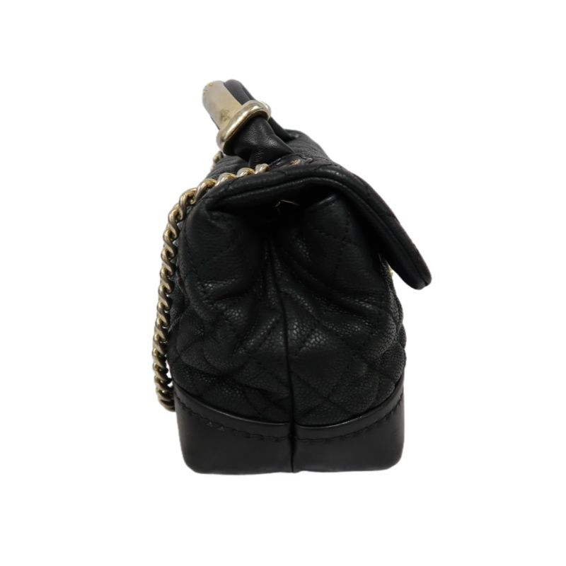 CHANEL Coco Handle Quilted Handbag/Shoulder Bag, Black Caviar Leather