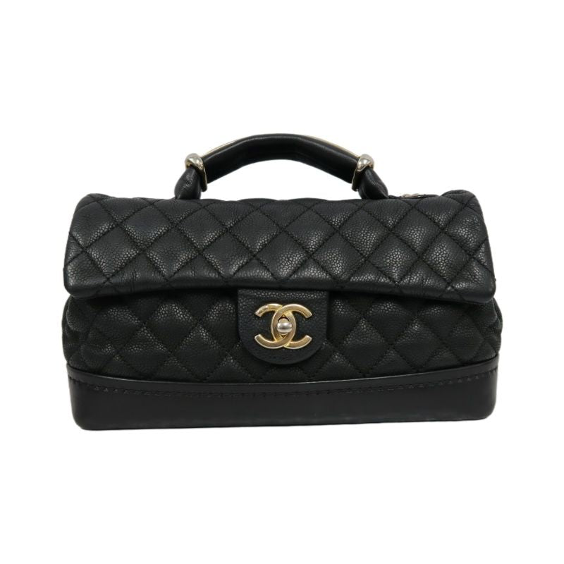 CHANEL Coco Handle Quilted Handbag/Shoulder Bag, Black Caviar Leather