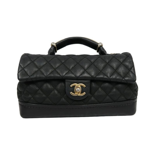CHANEL Coco Handle Quilted Handbag/Shoulder Bag, Black Caviar Leather