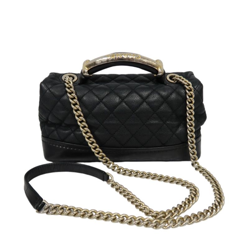 CHANEL Coco Handle Quilted Handbag/Shoulder Bag, Black Caviar Leather