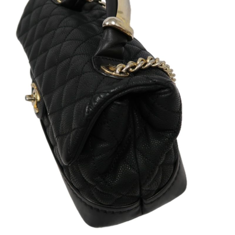 CHANEL Coco Handle Quilted Handbag/Shoulder Bag, Black Caviar Leather