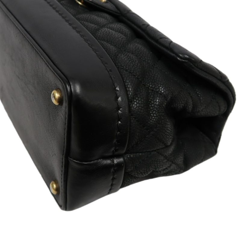 CHANEL Coco Handle Quilted Handbag/Shoulder Bag, Black Caviar Leather
