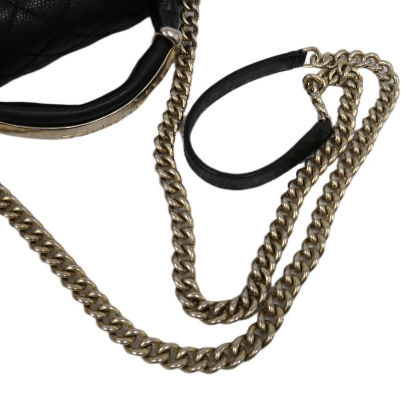 CHANEL Coco Handle Quilted Handbag/Shoulder Bag, Black Caviar Leather