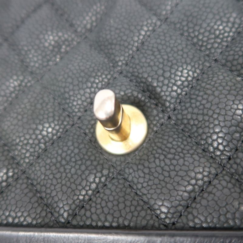 CHANEL Coco Handle Quilted Handbag/Shoulder Bag, Black Caviar Leather