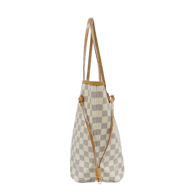 LOUIS VUITTON Neverfull Tote Bag, White Damier Azur Coated Canvas