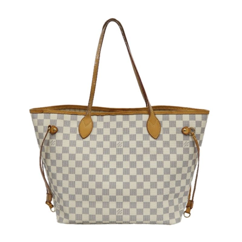 LOUIS VUITTON Neverfull Tote Bag, White Damier Azur Coated Canvas