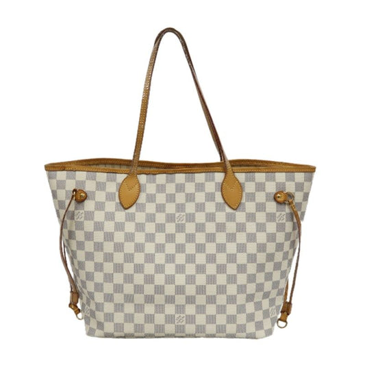 LOUIS VUITTON Neverfull Tote Bag, White Damier Azur Coated Canvas