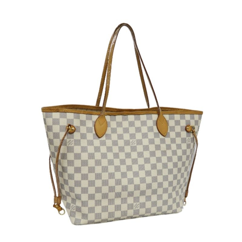 LOUIS VUITTON Neverfull Tote Bag, White Damier Azur Coated Canvas
