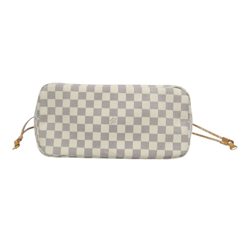 LOUIS VUITTON Neverfull Tote Bag, White Damier Azur Coated Canvas