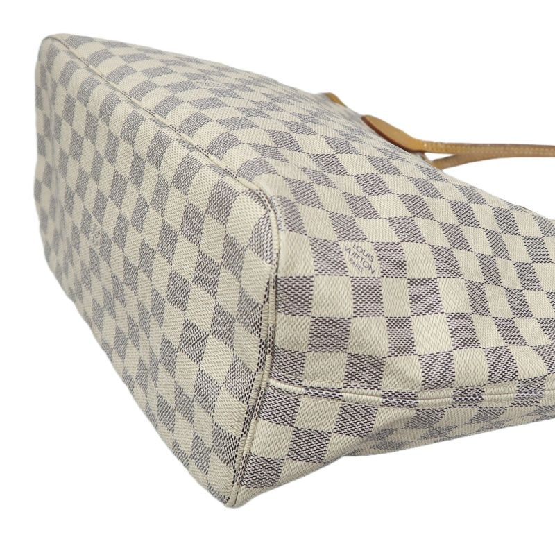LOUIS VUITTON Neverfull Tote Bag, White Damier Azur Coated Canvas