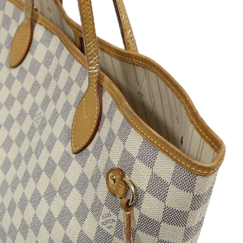 LOUIS VUITTON Neverfull Tote Bag, White Damier Azur Coated Canvas