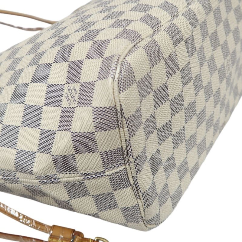 LOUIS VUITTON Neverfull Tote Bag, White Damier Azur Coated Canvas