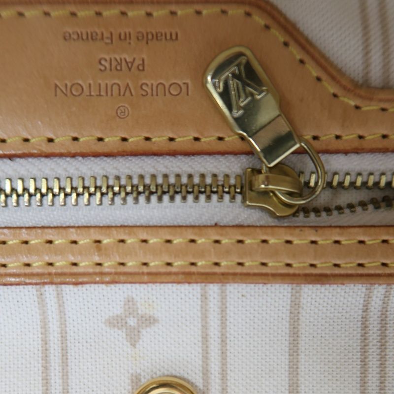 LOUIS VUITTON Neverfull Tote Bag, White Damier Azur Coated Canvas