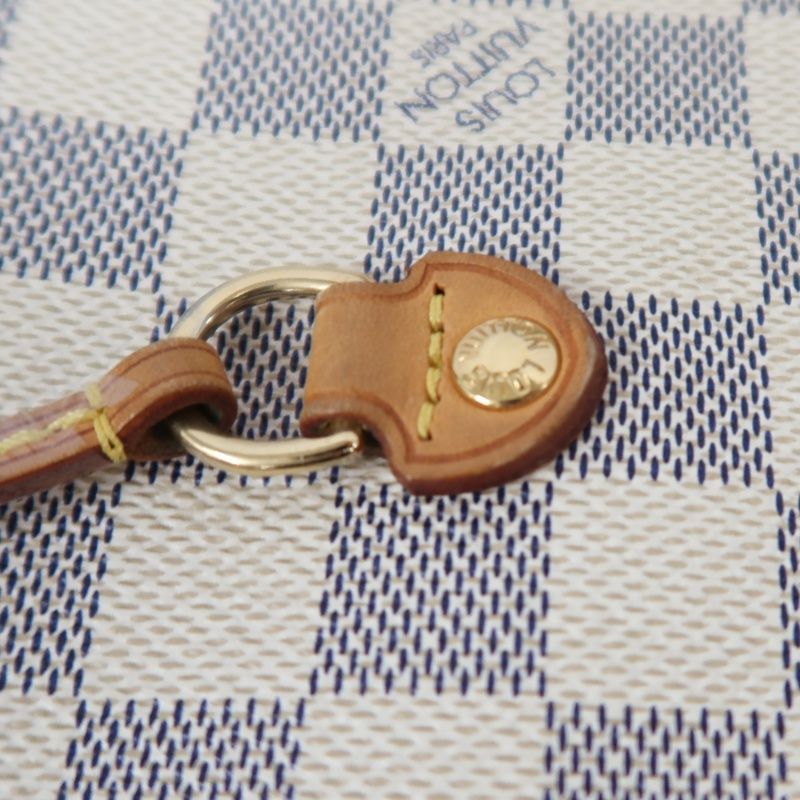 LOUIS VUITTON Neverfull Tote Bag, White Damier Azur Coated Canvas