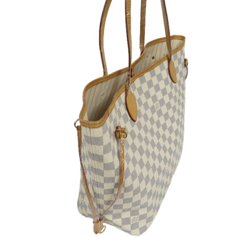 LOUIS VUITTON Neverfull Tote Bag, White Damier Azur Coated Canvas