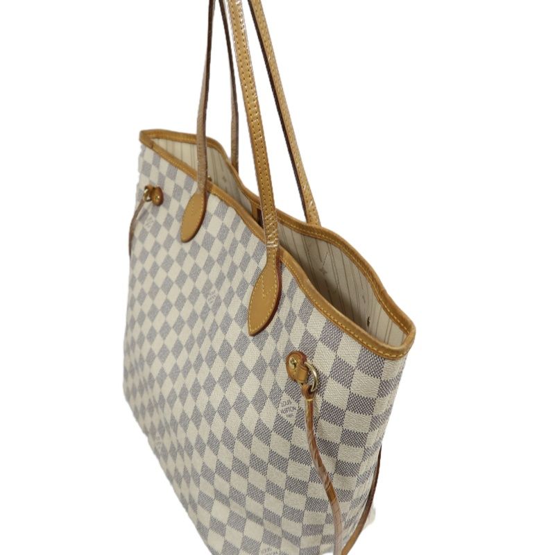 LOUIS VUITTON Neverfull Tote Bag, White Damier Azur Coated Canvas