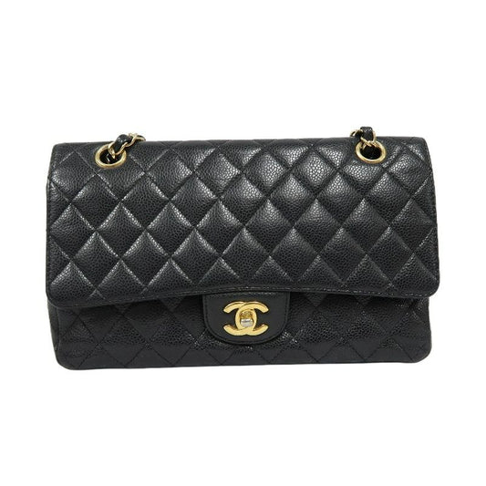 CHANEL Classic Flap (CF) Shoulder Bag, Black Caviar Leather with Gold-tone Hardware