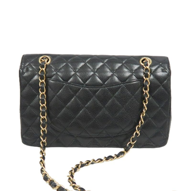 CHANEL Classic Flap (CF) Shoulder Bag, Black Caviar Leather with Gold-tone Hardware