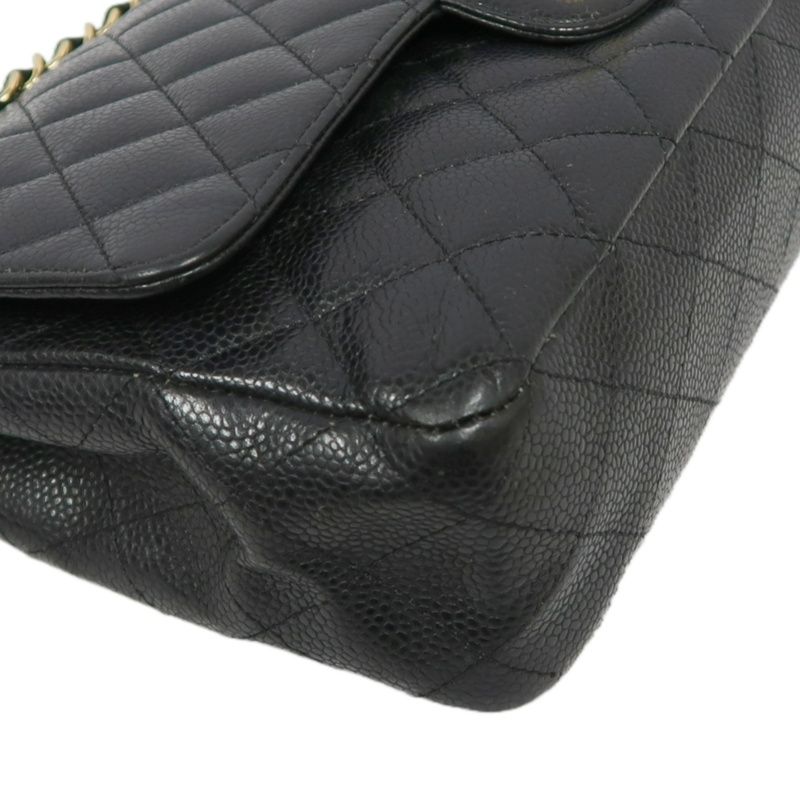 CHANEL Classic Flap (CF) Shoulder Bag, Black Caviar Leather with Gold-tone Hardware