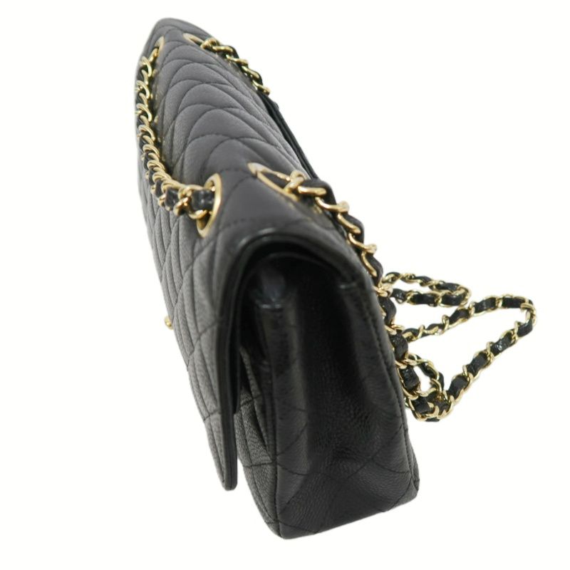 CHANEL Classic Flap (CF) Shoulder Bag, Black Caviar Leather with Gold-tone Hardware