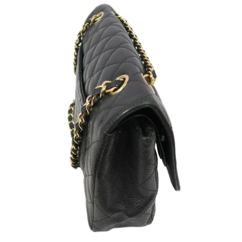 CHANEL Classic Flap (CF) Shoulder Bag, Black Caviar Leather with Gold-tone Hardware