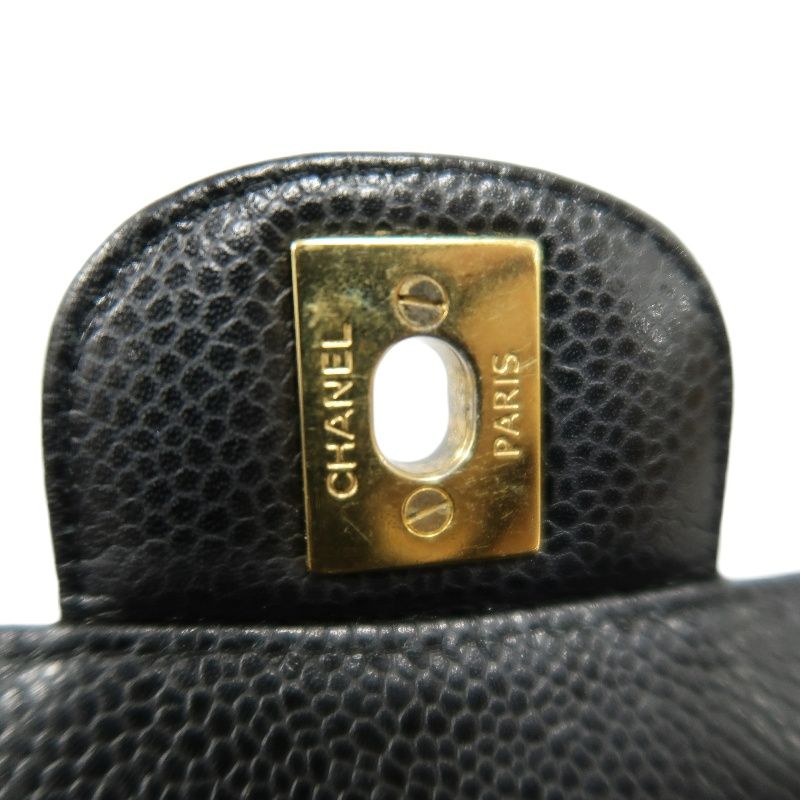 CHANEL Classic Flap (CF) Shoulder Bag, Black Caviar Leather with Gold-tone Hardware