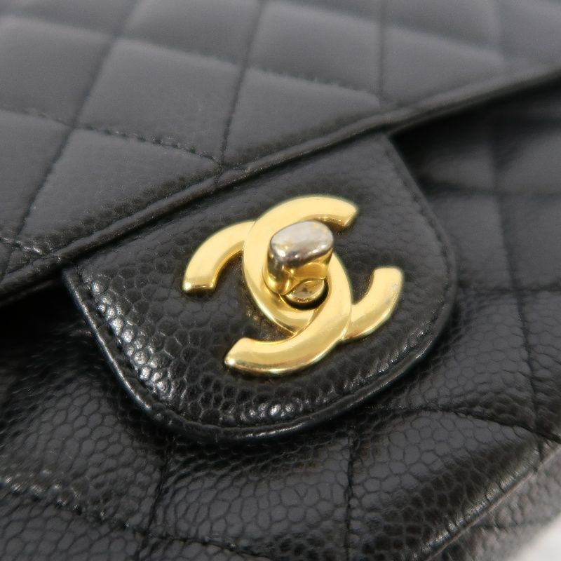 CHANEL Classic Flap (CF) Shoulder Bag, Black Caviar Leather with Gold-tone Hardware