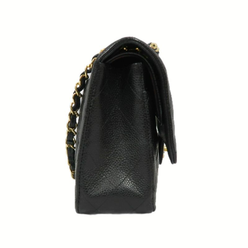 CHANEL Classic Flap Quilted Crossbody Bag, Black Caviar Leather with Gold-tone Hardware