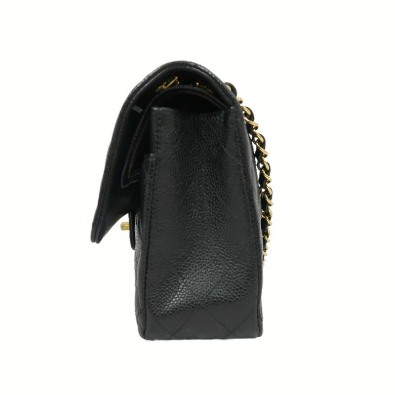 CHANEL Classic Flap Quilted Crossbody Bag, Black Caviar Leather with Gold-tone Hardware