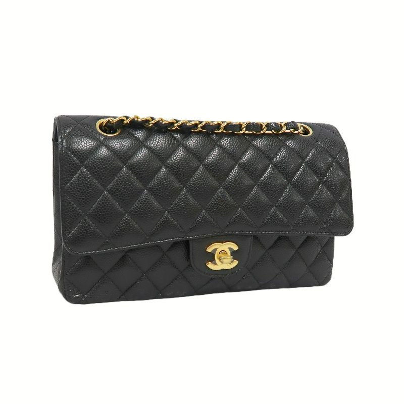 CHANEL Classic Flap Quilted Crossbody Bag, Black Caviar Leather with Gold-tone Hardware