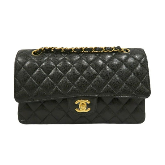 CHANEL Classic Flap Quilted Crossbody Bag, Black Caviar Leather with Gold-tone Hardware