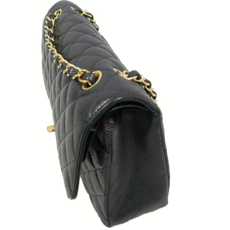 CHANEL Classic Flap Quilted Crossbody Bag, Black Caviar Leather with Gold-tone Hardware