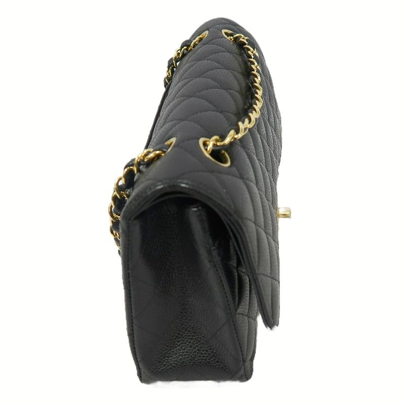 CHANEL Classic Flap Quilted Crossbody Bag, Black Caviar Leather with Gold-tone Hardware