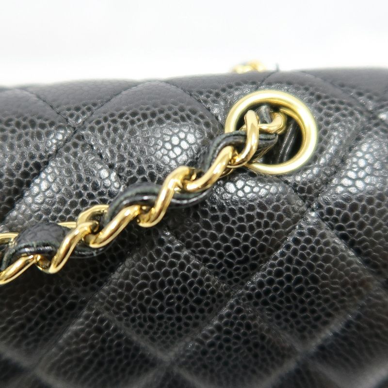 CHANEL Classic Flap Quilted Crossbody Bag, Black Caviar Leather with Gold-tone Hardware