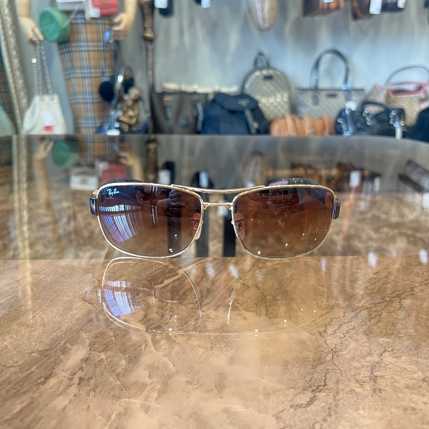 RAY-BAN Brown Resin Frame Sunglasses With Case
