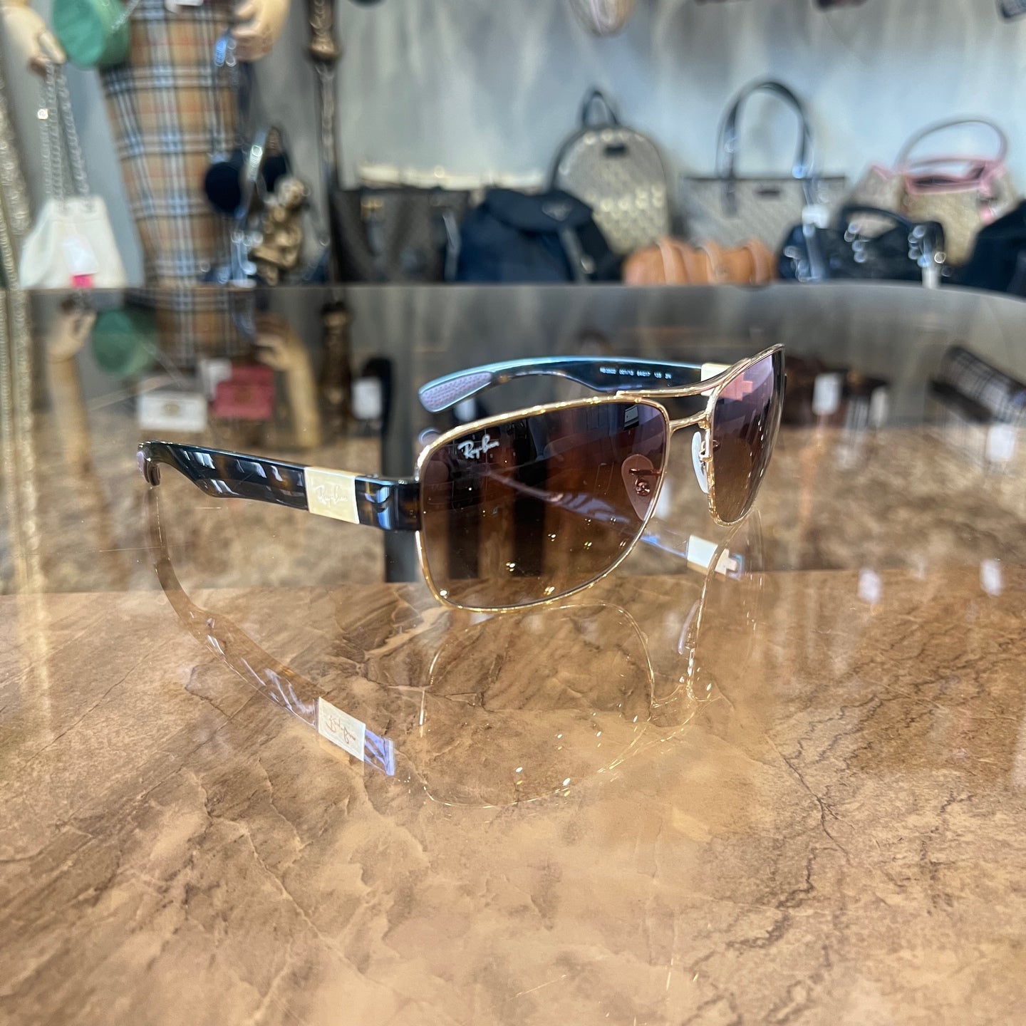 RAY-BAN Brown Resin Frame Sunglasses With Case