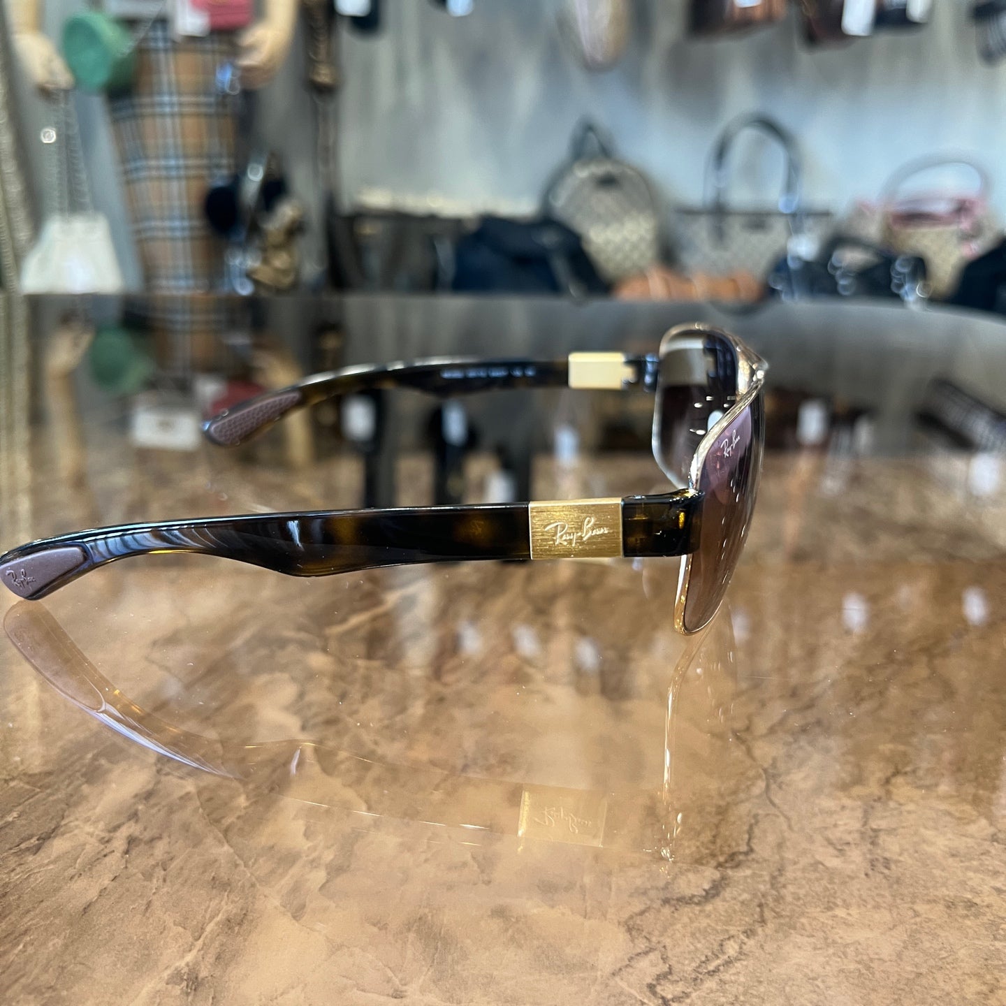RAY-BAN Brown Resin Frame Sunglasses With Case