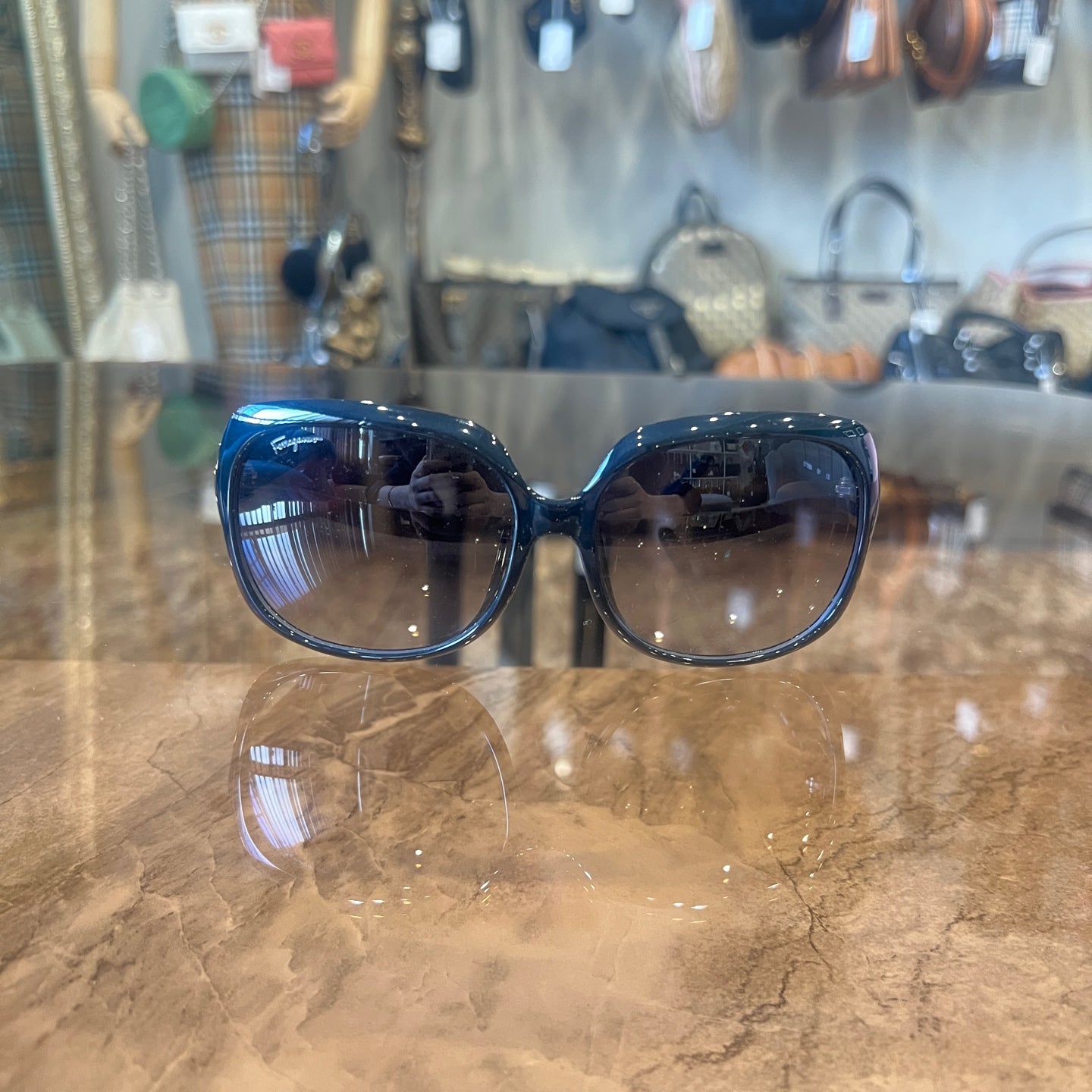Salvatore Ferragamo Black Resin Frame Sunglasses