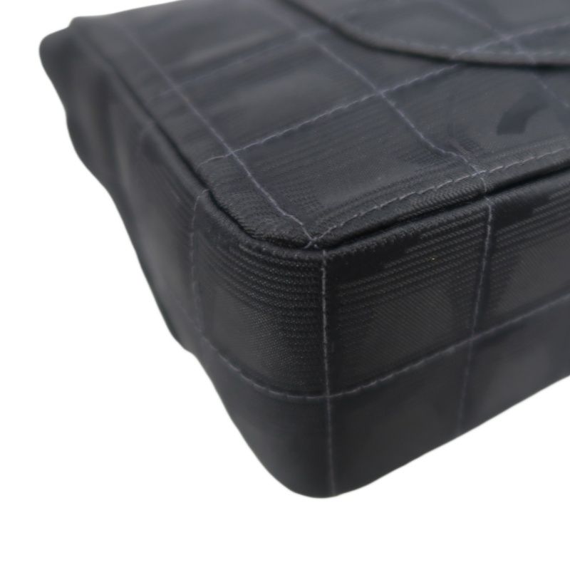 CHANEL New Travel Chocolate Bar Matelasse Chain Shoulder Bag, Black, with Authenticity Card; CHANEL Black Canvas Ice Grid Classic Flap (CF) Shoulder Bag