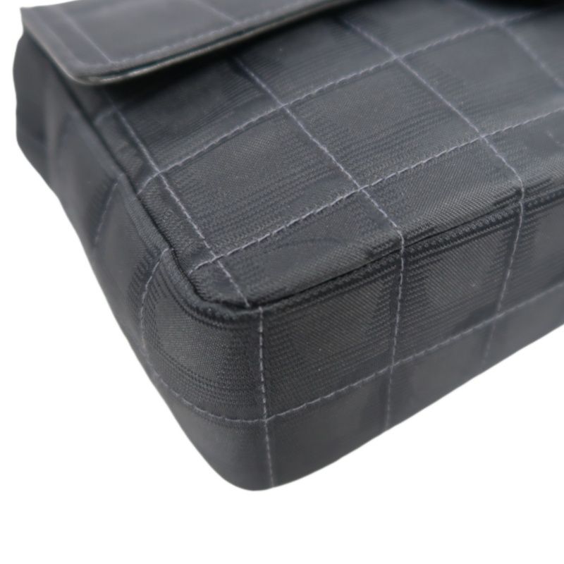 CHANEL New Travel Chocolate Bar Matelasse Chain Shoulder Bag, Black, with Authenticity Card; CHANEL Black Canvas Ice Grid Classic Flap (CF) Shoulder Bag