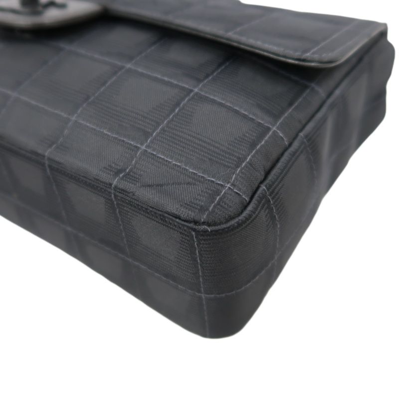 CHANEL New Travel Chocolate Bar Matelasse Chain Shoulder Bag, Black, with Authenticity Card; CHANEL Black Canvas Ice Grid Classic Flap (CF) Shoulder Bag