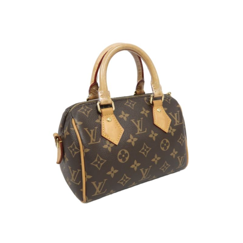 LOUIS VUITTON Speedy 20 Handbag, Monogram Coated Canvas, Brown, With Pink Shoulder Strap