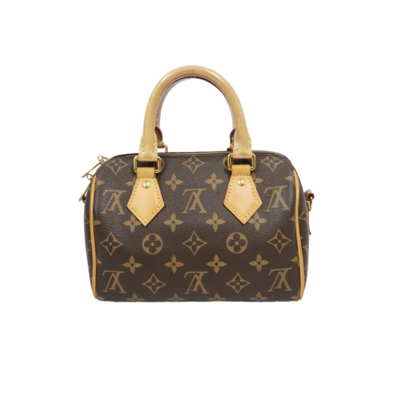 LOUIS VUITTON Speedy 20 Handbag, Monogram Coated Canvas, Brown, With Pink Shoulder Strap