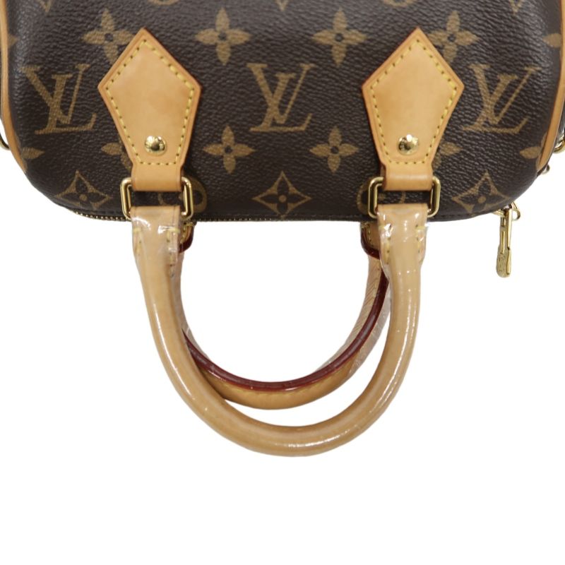 LOUIS VUITTON Speedy 20 Handbag, Monogram Coated Canvas, Brown, With Pink Shoulder Strap