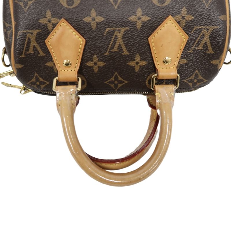 LOUIS VUITTON Speedy 20 Handbag, Monogram Coated Canvas, Brown, With Pink Shoulder Strap
