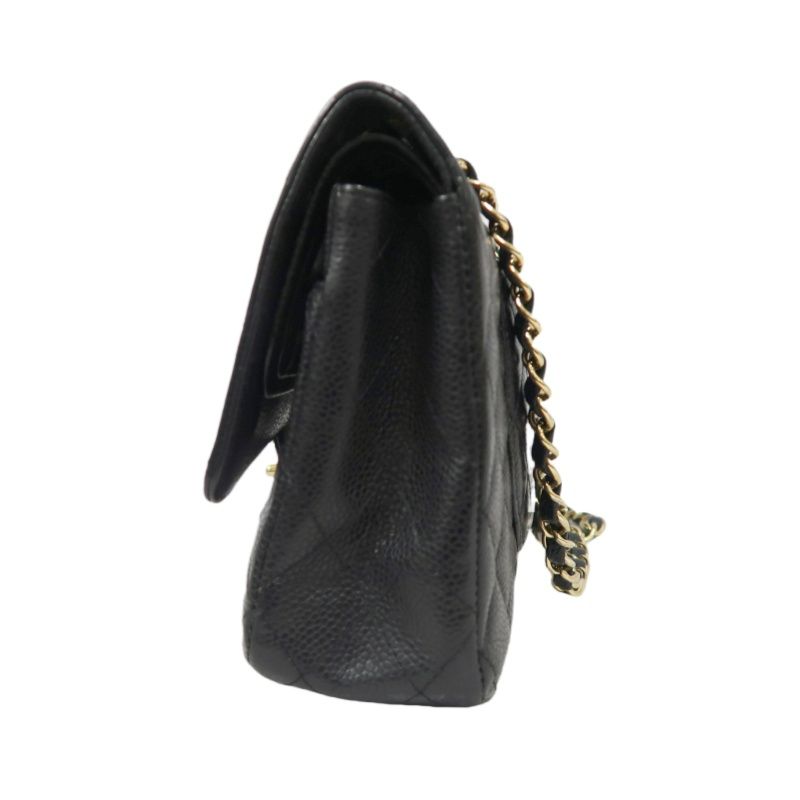CHANEL Classic Flap (CF) Shoulder Bag, Black Caviar Leather with Gold-tone Hardware